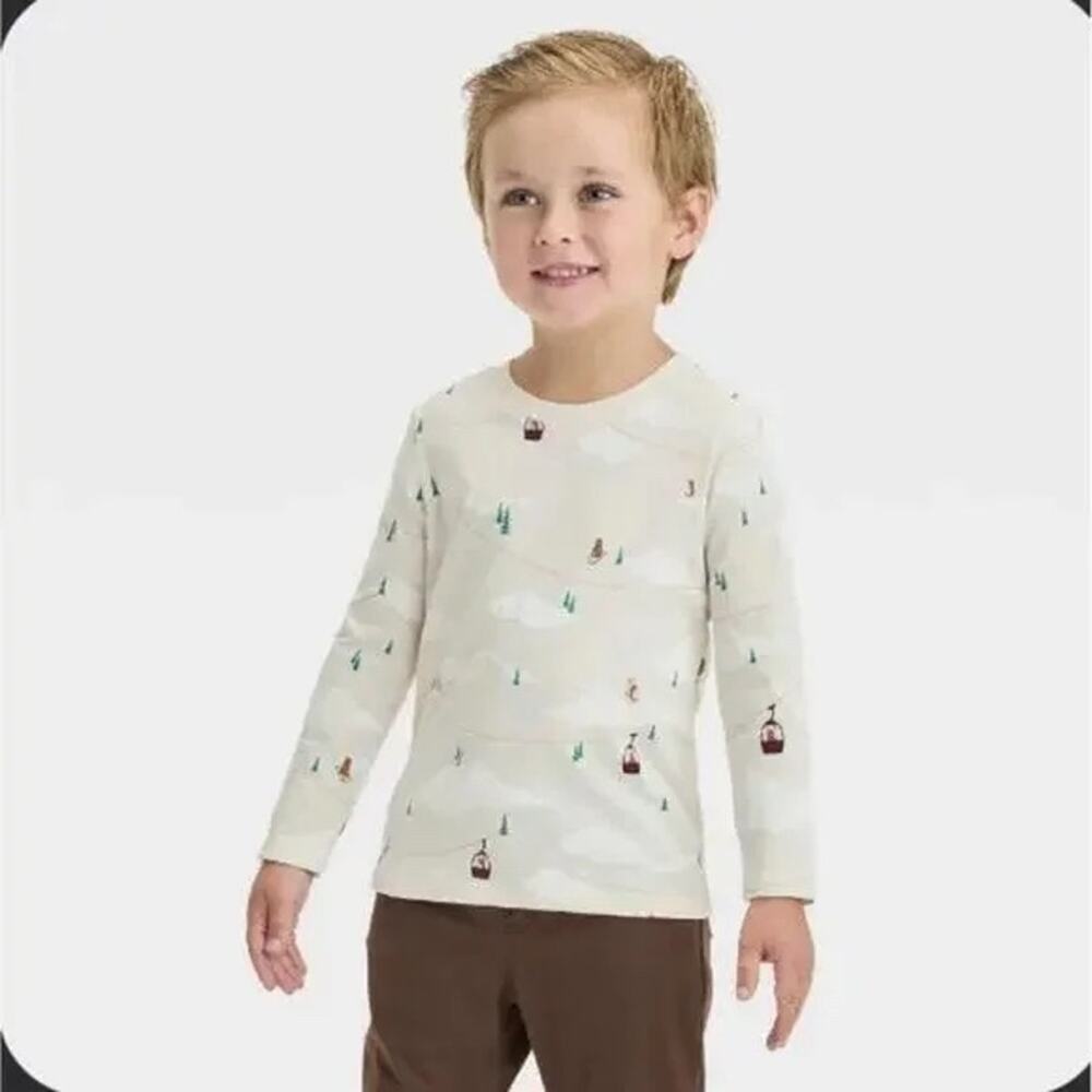Cat & Jack NWT Toddler Boys' Long Sleeve Gondola T-Shirt Beige 2T